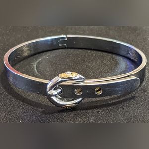 Henri Bendel NY Hinged Belt Bracelet Silver & Gold Tones Adjustable 6.75"-7.25"